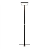 Lampadaire ofinto Lumino noir, vue de face – lampe de bureau LED ergonomique avec grand panneau lumineux rectangulaire, tige métallique fine et pied en T stable ; éclairage moderne pour le bureau et le home office