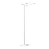 Lampadaire ofinto Lumino blanc, vue de côté – lampe LED sur pied avec panneau lumineux orientable et élégant pied en T ; éclairage de bureau minimaliste au design épuré pour un travail ergonomique