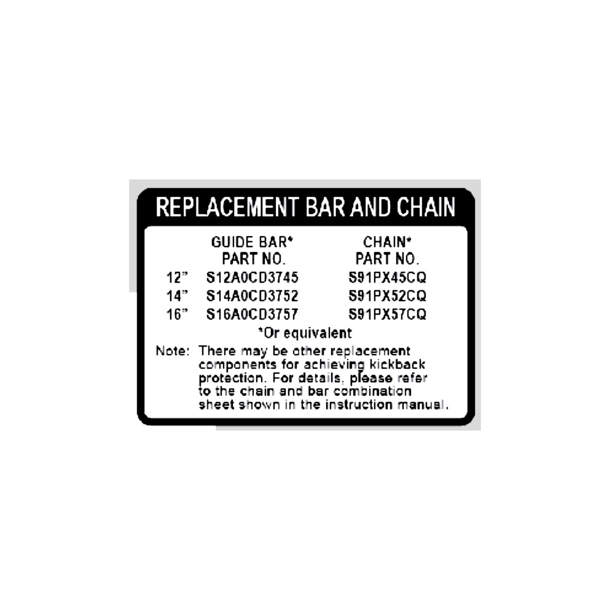 Shindaiwa Bar & Chain Label X524005570 OEM | Chainsaw Parts