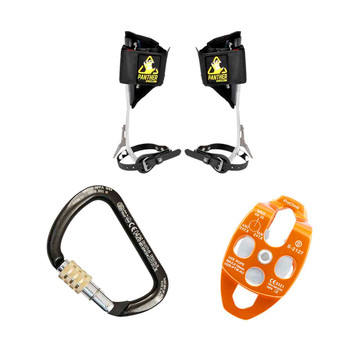 Black, Bronze D Shaped Steel Carabiner Kit With Orange Aluminum Pulley And Aluminum Tree Climbing Sp