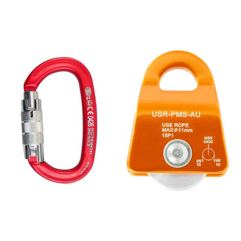 Red, Black Ovalone Carabiner Kit With Orange Aluminum Pulley
