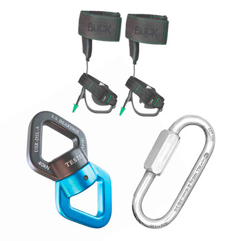 Double Ball Bearing Swivel Kit With Polish Quick Link Connectors And Steel Tree Climber Spikes