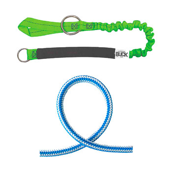 Blue, White 16 Strand Arborist Rope Kit With Green, Black Chainsaw Lanyard