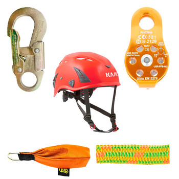 Green, Orange, Yellow Pro Rope , LINE And Hardware Kit With Red Super Plasma Safety Helmet