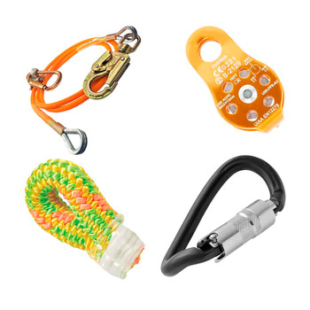 Green, Orange, Yellow Pro Rope And LANYARD Kit With OVALONE DNA Steel Carabiner And Aluminum Pulley 
