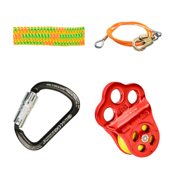 Green, Orange, Yellow Pro Rope And Line Kit With D Shaped Steel Carabiner And PULLEY Kit