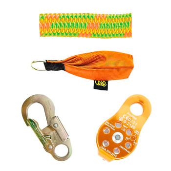 Green, Orange, Yellow Pro Rope And LINE Kit With Steel Snaphooks And Aluminum Pulley Kit