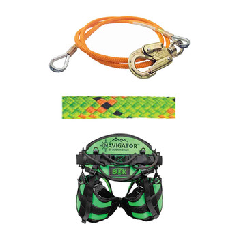 Lime, Orange Static Master Pro Climbing Rope Kit With Orange Wire Core Flip Line And Medium, 32" - 3