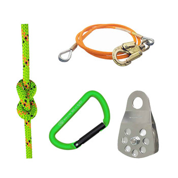 Lime, Orange Static Pro Rope And Line Kit With Mini D Carabiner And Aluminum Pulley Kit