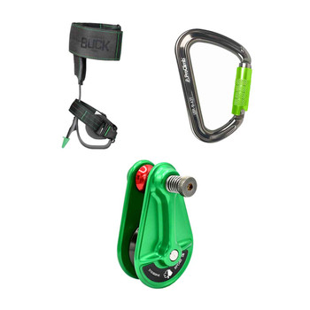 Silver ALUMINUM CARABINERS Kit With Green/Grey Compact Rigging Block And Aluminum Tree Climber Spike