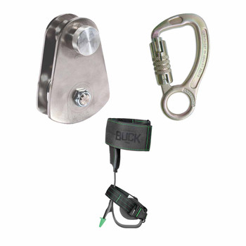 Zinc Plated Steel Carabiners Kit With Silver Aluminum Pulley And Steel Tree Climber Spikes