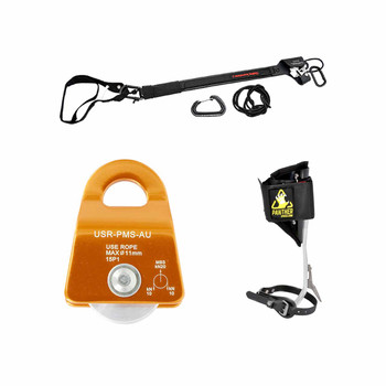 Knee Ascender Kit With Orange Aluminum Pulley And Aluminum Tree Climbing Spikes