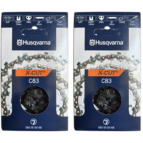 HUSQVARNA Chains - X -CUT C83 ,18"BAR, 68 DRIVE LINKS, .050"GAUGE, 3/8" - 2 PACK