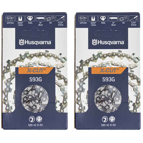HUSQVARNA Chains - X -CUT S93G ,14"BAR, 50 DRIVE LINKS, .050"GAUGE, 3/8"  - 2 PACK