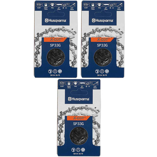 HUSQVARNA Chains - X -CUT SP33G ,20"BAR, 78 DRIVE LINKS, .050"GAUGE, .325"  - 3 PACK