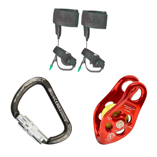Black D Shaped Steel Carabiner Kit With Red PULLEY And Steel Tree Climber Spikes