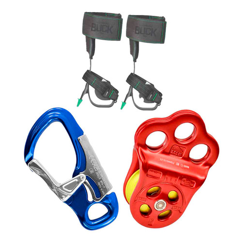 Blue TANGO Fixed-Eye Snaphook Kit With Red PULLEY And Steel Tree Climber Spikes