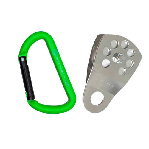 Green, Black Mini D Carabiner Kit With Silver Aluminum Pulley