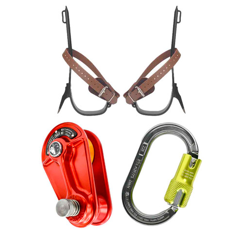 Alum, Copper ALUMINUM CARABINERS Kit With Red Compact Rigging Block And Steel Tree Climber with Foot