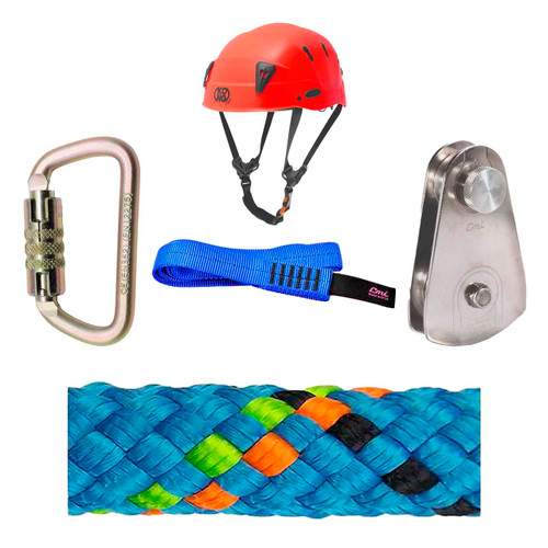 Blue, Lime Static Pro Rope , Straps And Hardware Kit With Red SPIN Professional shock-absorbing Helm