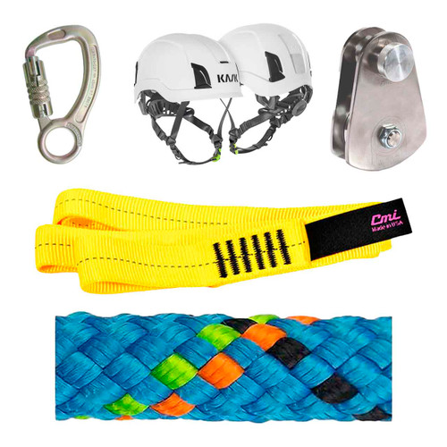 Blue, Lime Static Pro Rope , Straps And Hardware Kit With White Zenith X2 Safety Helmet