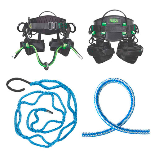 Blue, White 16 Strand Arborist Rope Kit With Blue Adjustable Rigging Block Sling And Large, 36" - 40
