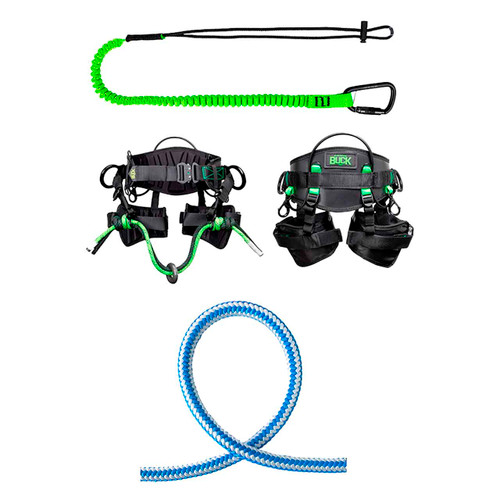 Blue, White 16 Strand Arborist Rope Kit With Green, Black Buck Tool Tether Lanyard And Medium, 32" -