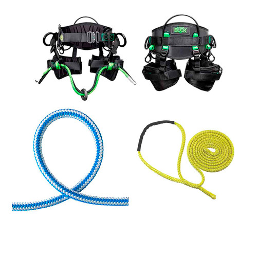 Blue, White 16 Strand Arborist Rope Kit With Yellow Loopie Sling Rope And Small, 28" - 32" Buckcraft