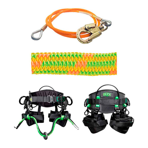 Green, Orange, Yellow Arborist Pro Climbing Rope Kit With Orange Wire Core Flip Line And Small, 28" 