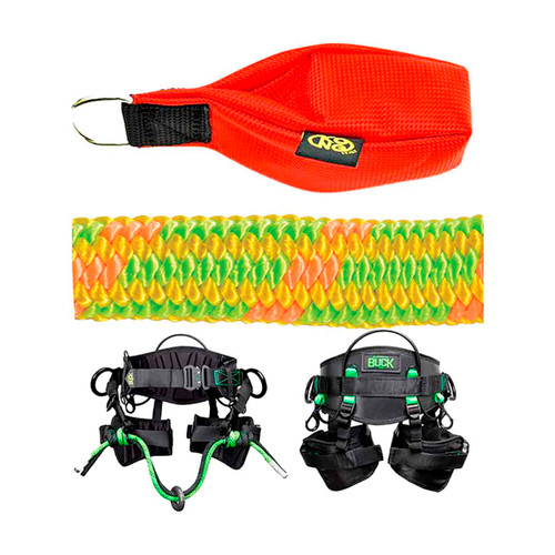 Green, Orange, Yellow Arborist Pro Climbing Rope Kit With Red Throwing Bag And Small, 28" - 32" Buck