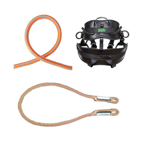 Orange, White 16 Strand Arborist Rope Kit With Red,Yellow Eye to Eye Prusik And Large, 36" - 40" Sad