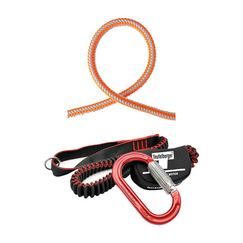 Orange, White 16 Strand Arborist Rope Kit With Red/Black Anti Shock Chainsaw Lanyard
