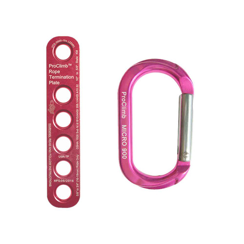 Pink ALUMINUM CARABINERS Kit With Red Rope Termination Plate