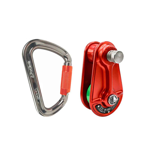 Silver ALUMINUM CARABINERS Kit With Red Compact Rigging Block