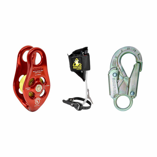 Zinc Plated Steel Snaphooks Kit With Red PULLEY And Aluminum Tree Climbing Spikes