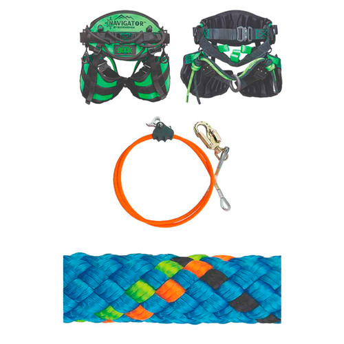 Blue - Lime Static Master, Pro Climbing Rope Kit With Orange Removable Better Rope Grab Flip Line Ki