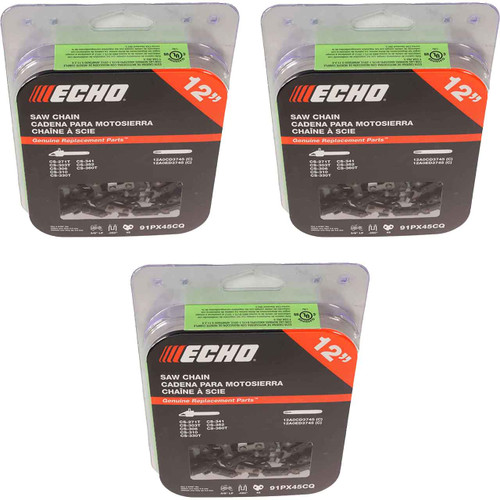 CHAINSAW CHAIN BY ECHO  91PX AdvanceCut,  PITCH 3/8" LP, 12" BAR, 0.050" GAUGE, 45 DL  PK3