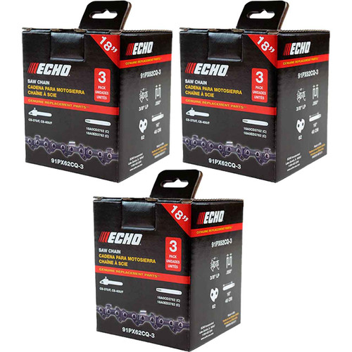 3 CHAINSAW CHAIN BY ECHO  91PX AdvanceCut,  PITCH 3/8" LP, 18" BAR, 0.050" GAUGE, 62 DL  PK3