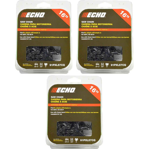 CHAINSAW CHAIN BY ECHO  91PXL AdvanceCut,  PITCH 3/8" LP, 16" BAR, 0.050" GAUGE, 57 DL  PK3