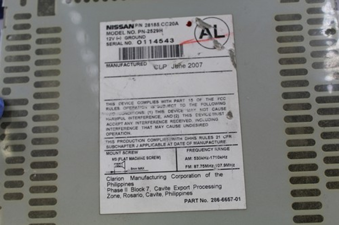 06 07 NISSAN MURANO AM/FM RADIO CD PLAYER RECEIVER 2529H OEM