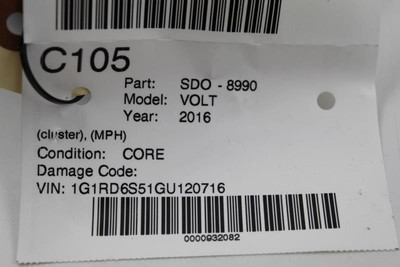 Speedometer Cluster 86K Miles MPH 2016 CHEVROLET VOLT OEM #14155 23414128 high resolution2