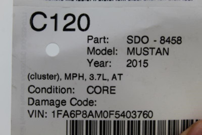 Speedometer Cluster 52K Miles MPH Turbo 2015 FORD MUSTANG OEM #14062 FR33-1089-AG high resolution2