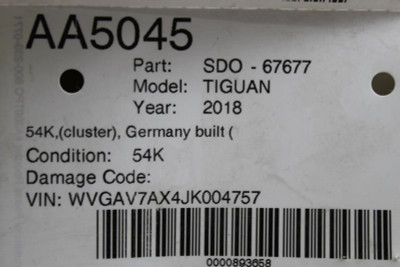 Speedometer Cluster 54K Germany Built 2017-2018 VOLKSWAGEN TIGUAN OEM #12480 5N0920973M high resolution2