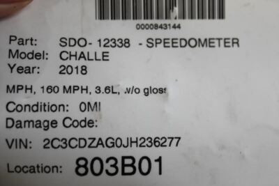 Speedometer 76K Miles 160 MPH 2018 DODGE CHALLENGER OEM #12295 P68351262AB