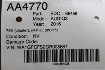 Speedometer Cluster MPH Multifunction Indicator 73K Miles 2015-17 AUDI Q3 #12366 8U0920970B high resolution2