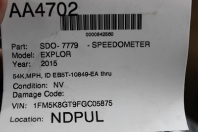 Speedometer 54K Miles MPH 2014-2015 FORD EXPLORER OEM #12267 EB5T-10849-GL high resolution2