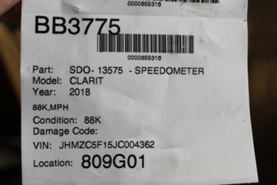 Speedometer 88K Miles 2018-2020 HONDA CLARITY OEM #12257 78100-A012, 78100-TRW-A012 high resolution2