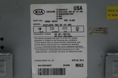 Audio Equipment Radio Receiver ID 965603R107 Fits 14-15 CADENZA 6415 96560-3R107