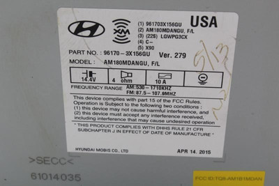 Audio Equipment Radio Receiver US Market Blue Link Fits 14-16 ELANTRA 5324 96170-3X156GU high resolution2