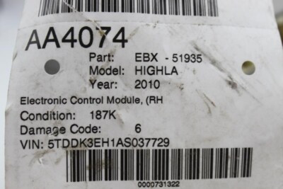Engine ECM Electronic Control Module 3.5L VIN K Fits 09-10 HIGHLANDER 12916 89661-0E331